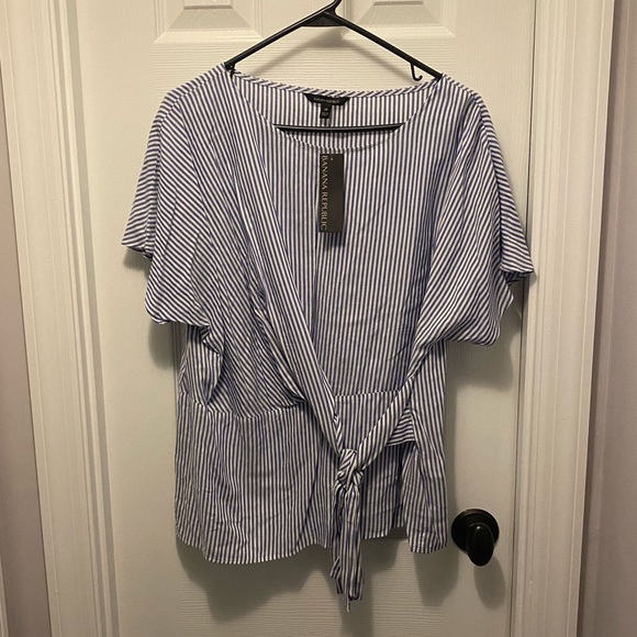 Banana Republic Tops - Banana Republic Blue & White Stripe Blouse w/ Tie